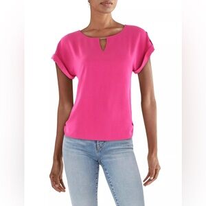 CALVIN KLEIN Womens Pink Short Sleeve Keyhole Top XS